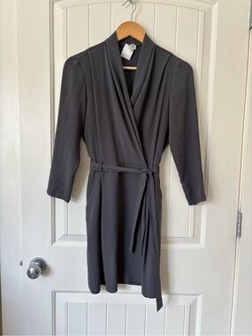 Aritzia Wilfred Charcoal Wrap Dress Size 4  Belted Minimalist Midi Career Chic